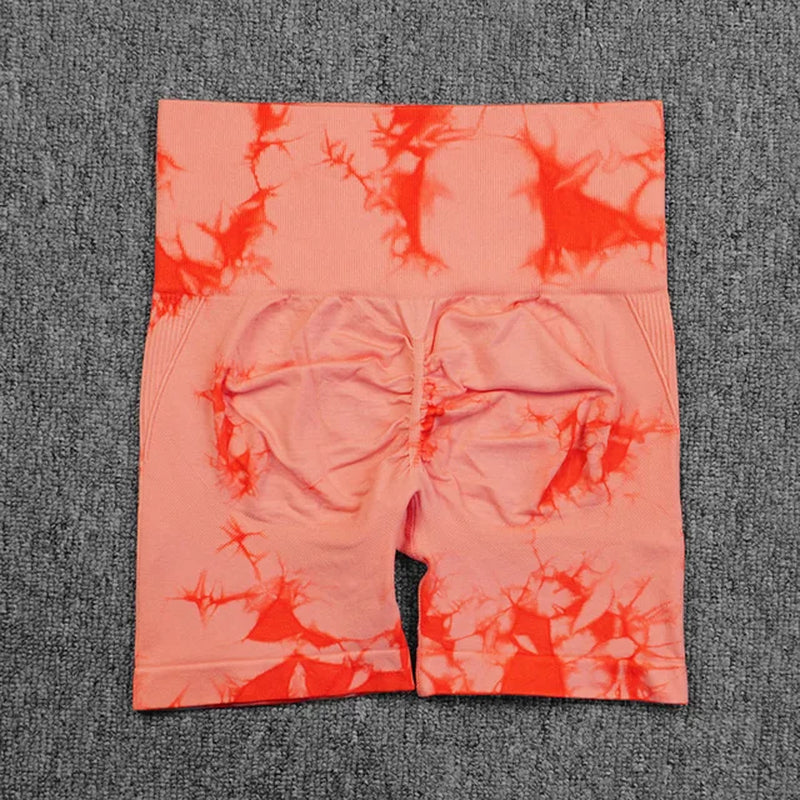 Seamless Tie Dye Sport Shorts for Women Summer Elastic Scrunch High Waist Push up Tummy Control Gym Fitness Workout Yoga Shorts